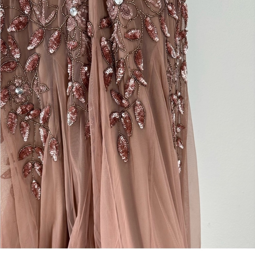Adrianna Papell Beaded Rose Gold Gown SZ 10 NWT Rose Gold Sequin Tulle Formal - Picture 8 of 10